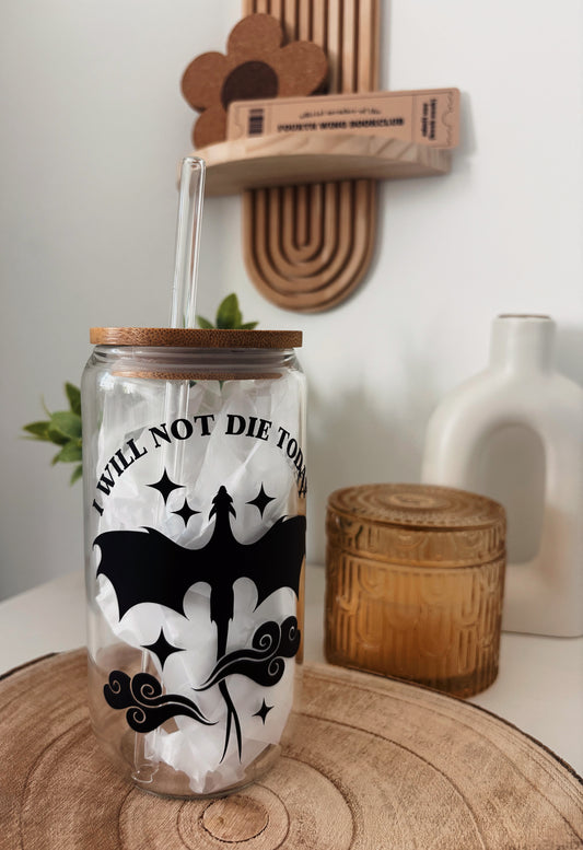 „I will not die today“ 🐉🖤| Glastumbler | 475ml | incl. Bambusdeckel und Glasstrohhalm