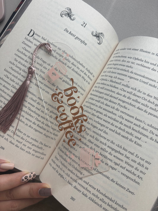 ✨ Books & Coffee |Acryl-Lesezeichen mit Quaste 📚☕
