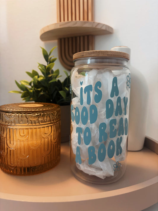 🩵&nbsp; It’s a good day to read a book |&nbsp; Glastumbler | 475ml | incl. Bambusdeckel und Glasstrohhalm